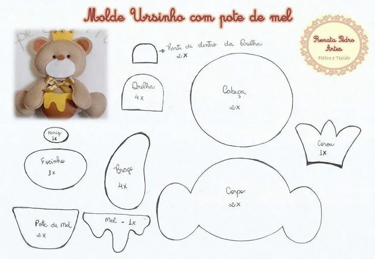 Поделки из фетра своими руками с выкройками OSITO MIELERO Urso feltro, Tecidos artesanais de feltro, Padrões de animais em f