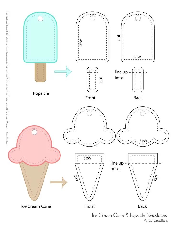 Поделки из фетра своими руками схемы Ice Cream and Popsicle Necklaces For Kids with Free Template Viltwerkjes, Vilt s