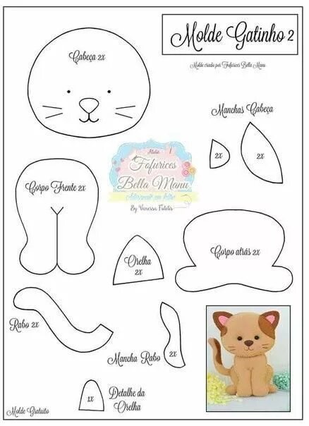 Поделки из фетра своими руками схемы Новости Gatinho de feltro, Gato de feltro, Padrões de animais em feltro