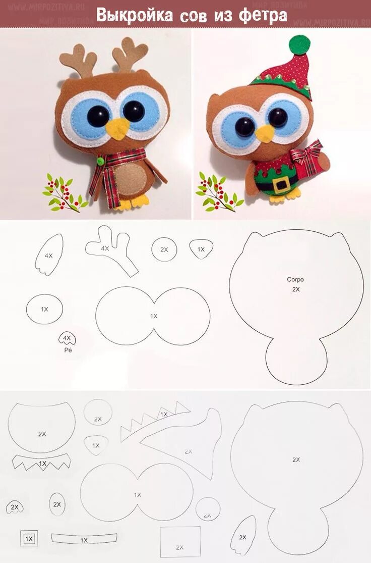 Поделки из фетра своими руками схемы схема сова Hacer adornos de navidad, Manualidades, Moldes para navidad