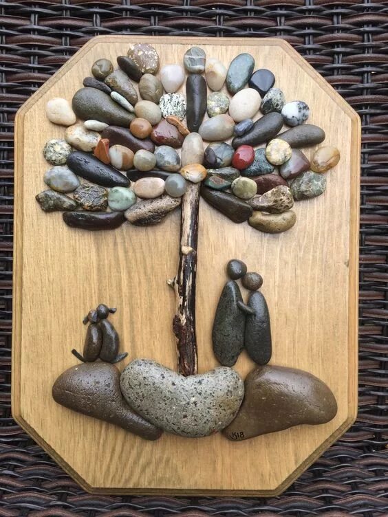 Поделки из гальки фото Чудесные картины из гальки: идеи 3 Stone pictures pebble art, Pebble art family,