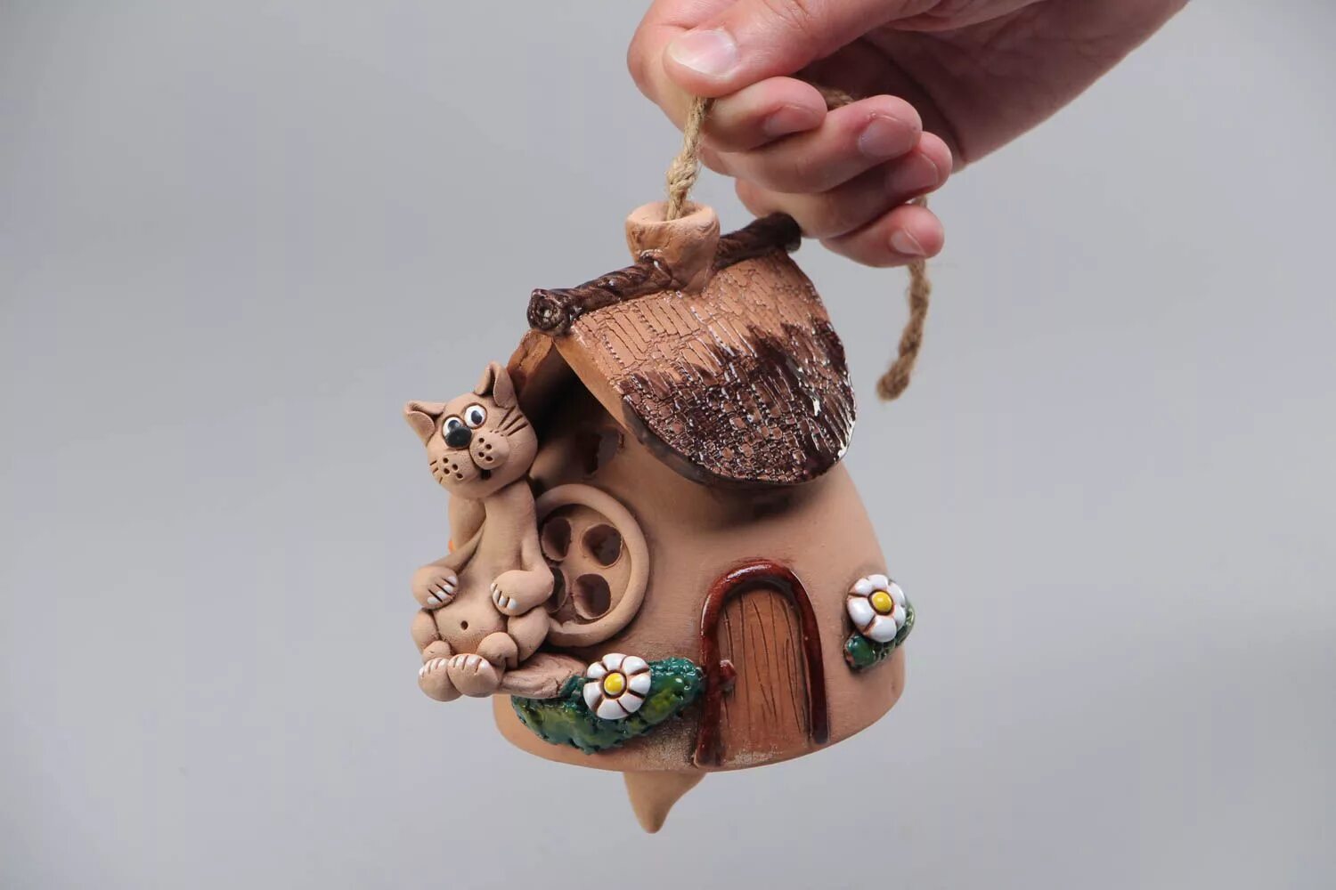 Поделки из глины своими руками фото BUY Handmade ceramic bell in the shape of house painted with acrylics for interi