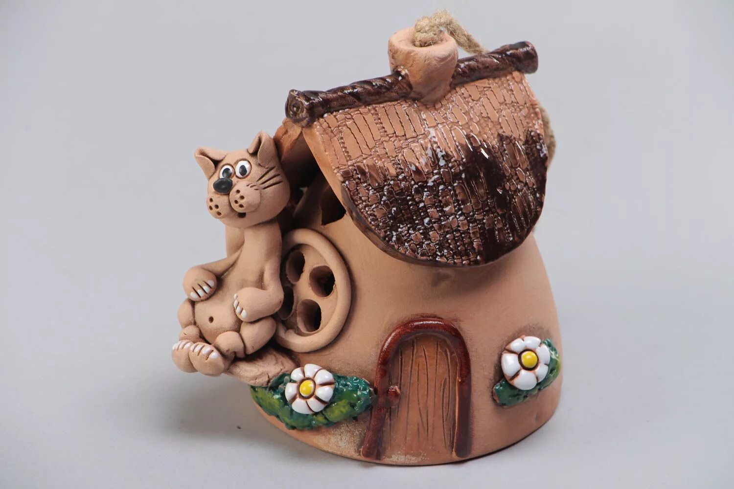 Поделки из глины своими руками фото BUY Handmade ceramic bell in the shape of house painted with acrylics for interi