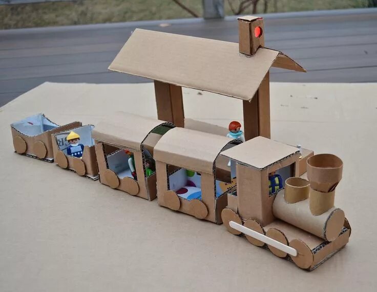 Поделки из картона фото The Lights Project - Trainville Cardboard train, Cardboard crafts, Recycled toys