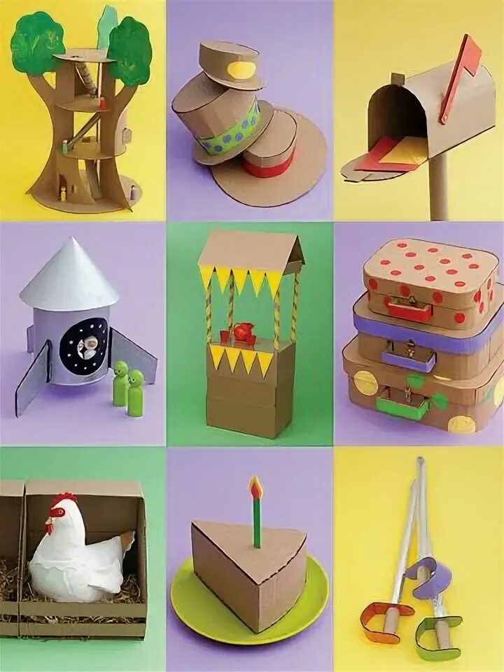 Поделки из картона фото для детей Crazy for Cardboard Crafts Cardboard box crafts, Cardboard crafts, Crafts for ki