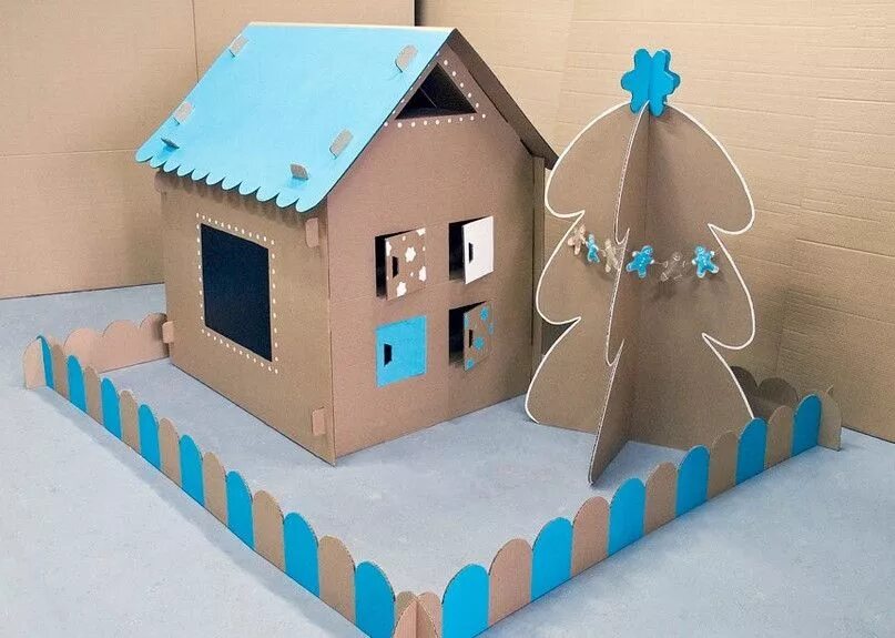 Поделки из картона фото для детей Домик из картона Cardboard crafts, Cardboard, Decor