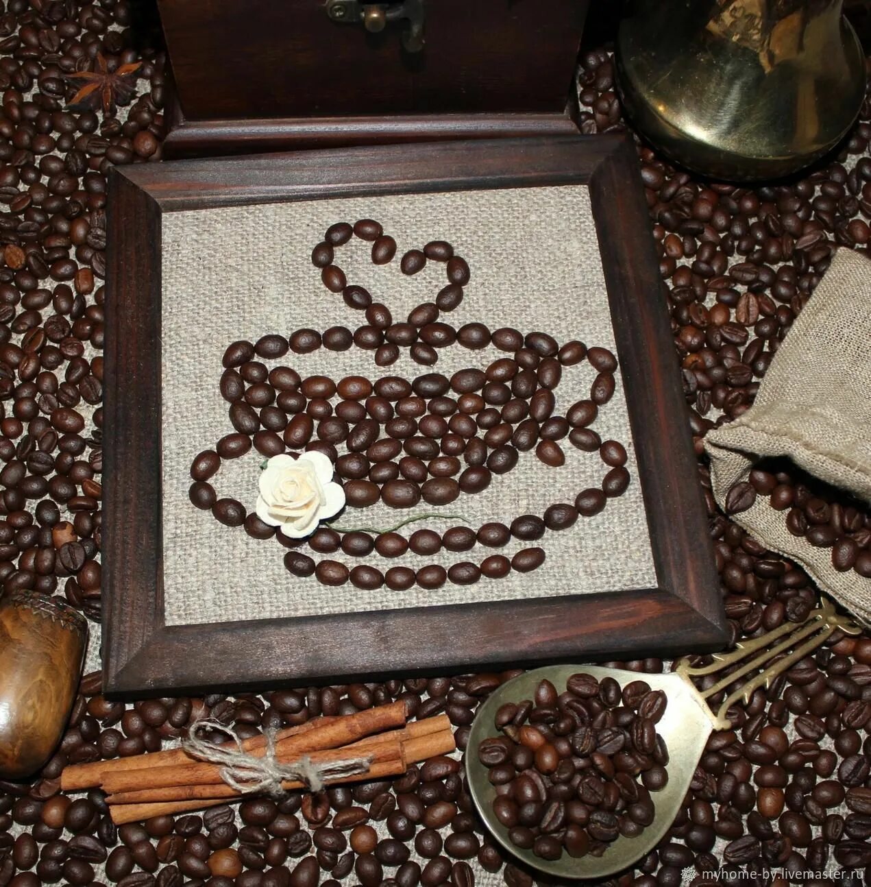 Поделки из кофейных зерен своими руками фото Кофейное панно "Чашка кофе" и "Кофейник" в интернет-магазине на Ярмарке Мастеров