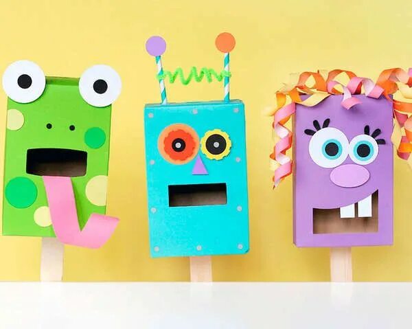 Поделки из коробок фото DIY Paper Box Puppets Arts and crafts for kids, Fun arts and crafts, Puppets for