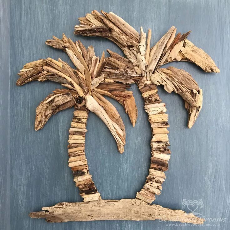 Поделки из коры дерева своими руками фото Driftwood Double Palm trees BeachwoodDreams.com Driftwood art diy, Driftwood art