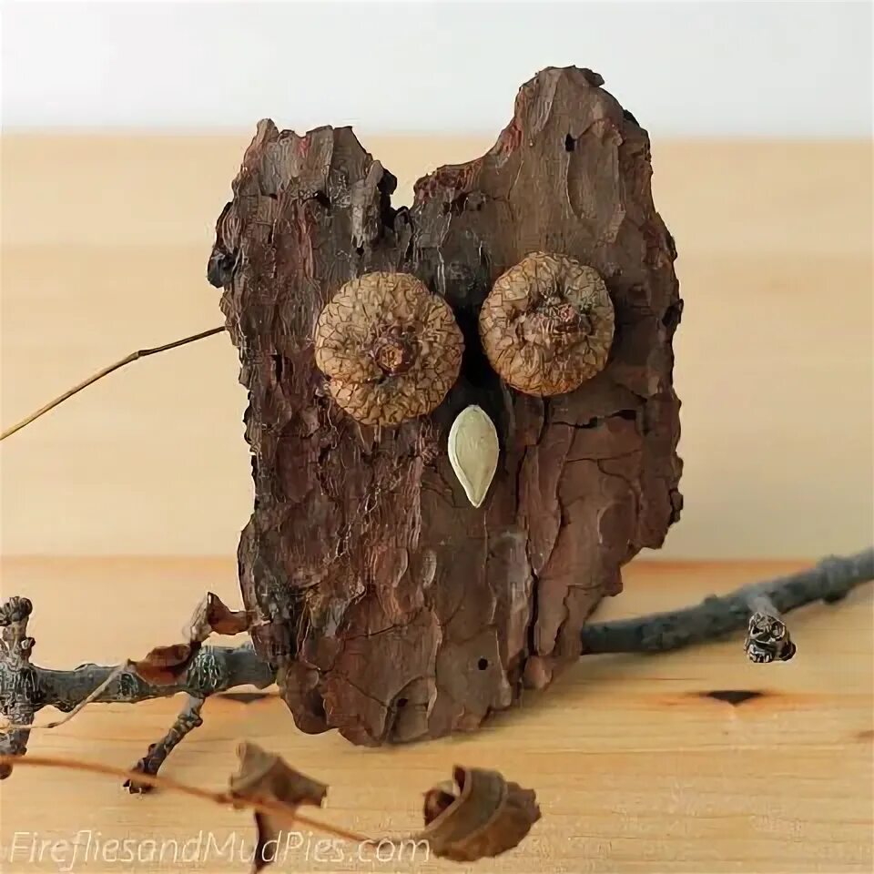 Поделки из коры дерева своими руками фото How to Make Bark Owls Owl crafts, Nature crafts, Acorn crafts