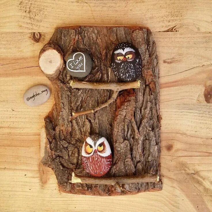 Поделки из коры дерева своими руками фото Pin on Elements Rock crafts, Rock painting designs, Painted rocks
