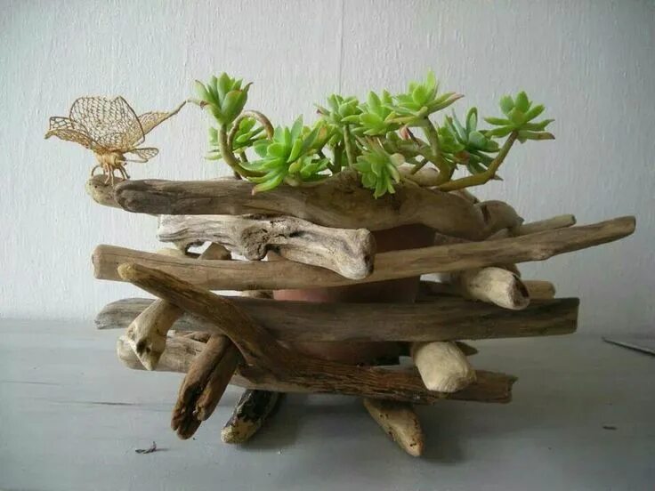 Поделки из коряги дерева фото Jardinière en bois flotté... ... Decoration bois flotté, Decoration bois, Bois f
