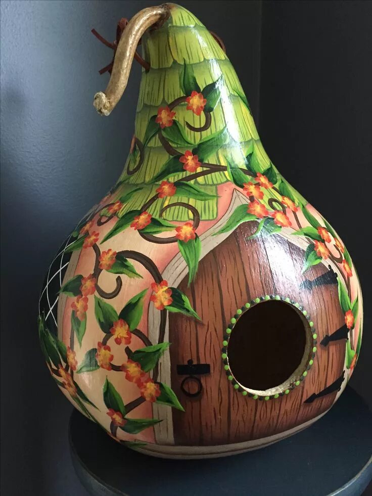Поделки из лагенарии своими руками фото Gourd birdhouse painted by Debra J. Allen Hand painted gourds, Gourds crafts, Go