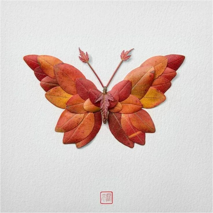 Поделки из листья фото 30 Delicate Animal Portraits Created From Things Found In Nature By Raku Inoue D