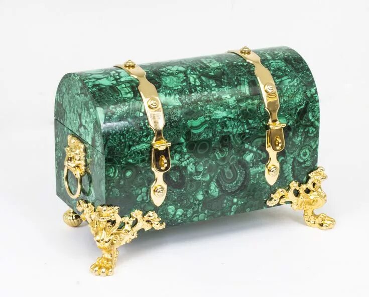 Поделки из малахита фото Vintage Malachite & Gilt Bronze Domed Casket 20th C Casket, Gilt, Bronze
