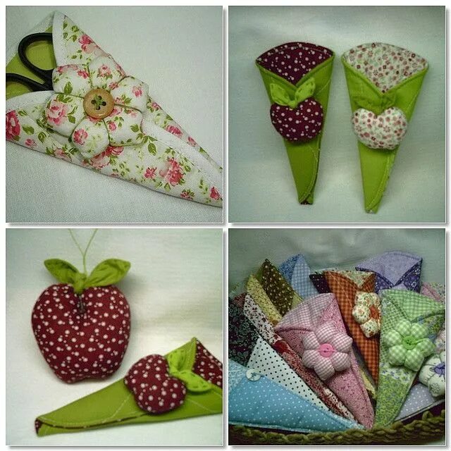 Поделки из материала своими руками фото Molde porta-tesouras com agulheiros de flor ou maçã Sewing kit craft, Sewing cra