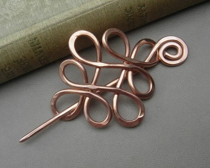 Поделки из медной проволоки своими руками фото Looping Celtic Crossed Knots Copper Shawl Pin, Hair Pin, Scarf Pin, Hair Slide, 