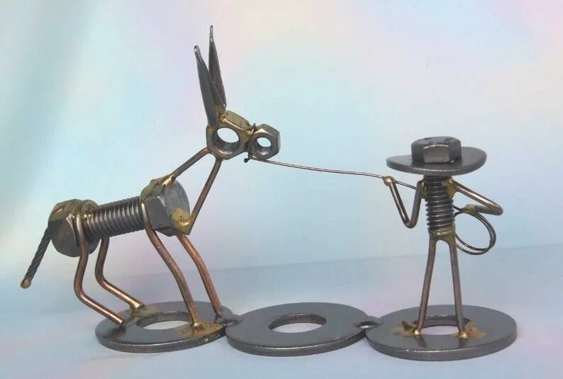 Поделки из металла с помощью сварки фото STUBBORN MULE ou Donkey and Cowboy ou Cowgirl Pulling to no Etsy Décorations de 