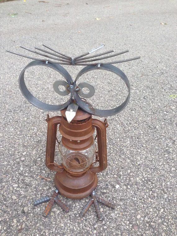 Поделки из металлолома своими руками фото Owl Lantern Can Opener Yard Art Recycled Garden Sculpture Bird Scrap metal art, 