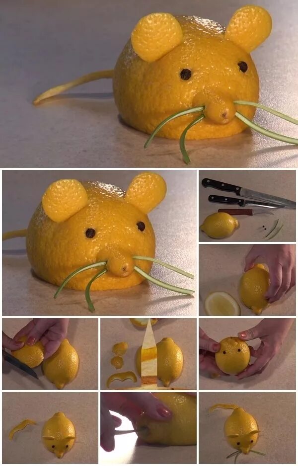 Поделки из овощей пошагово с фото DIY Fruit Carving Lemon Mouse Tutorial Fruit animals, Fruit carving, Food carvin