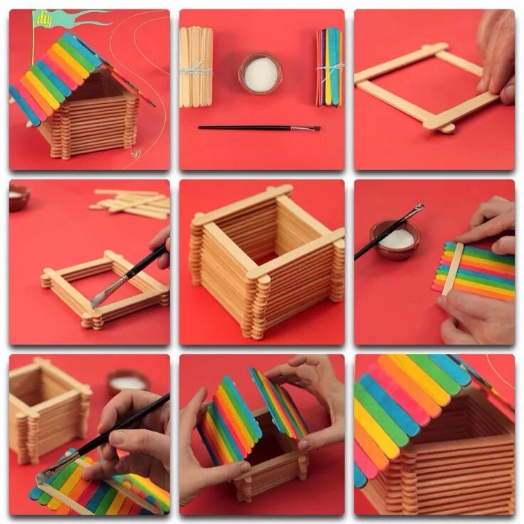 Поделки из палочек фото Домик из шпателей доктора Craft stick crafts, Popsicle crafts, Popsicle stick ar