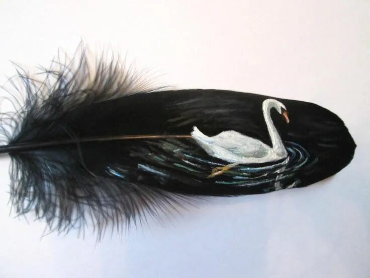 Поделки из перьев птиц фото White Swan Painted Feather Bird Painting Etsy Feather painting, Swan painting, F