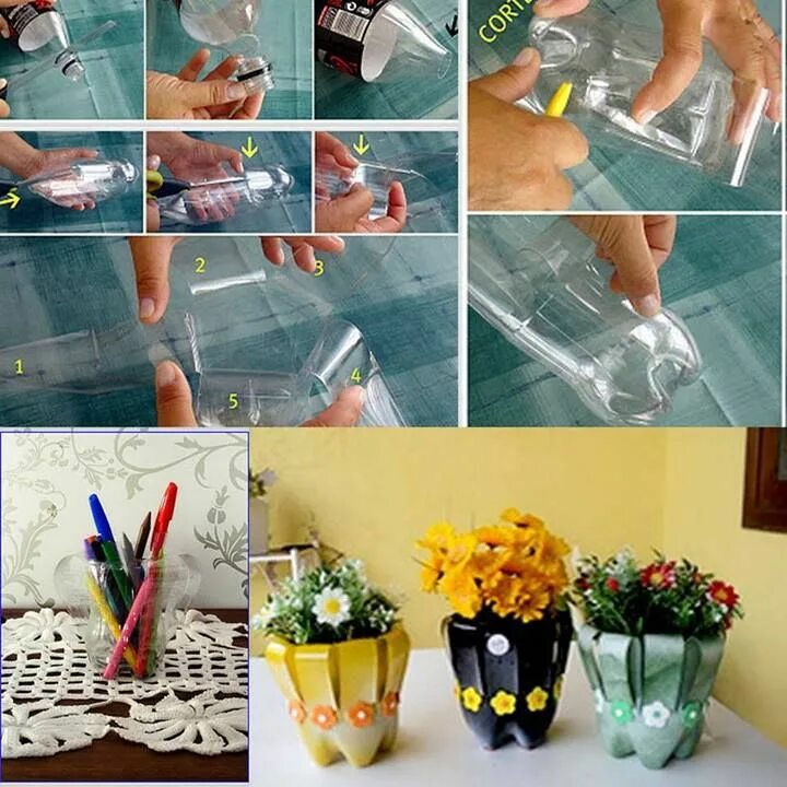 Поделки из пластика фото DIY Plastic Bottles Flower Vase Plastic bottle flowers, Bottle crafts, Flower va