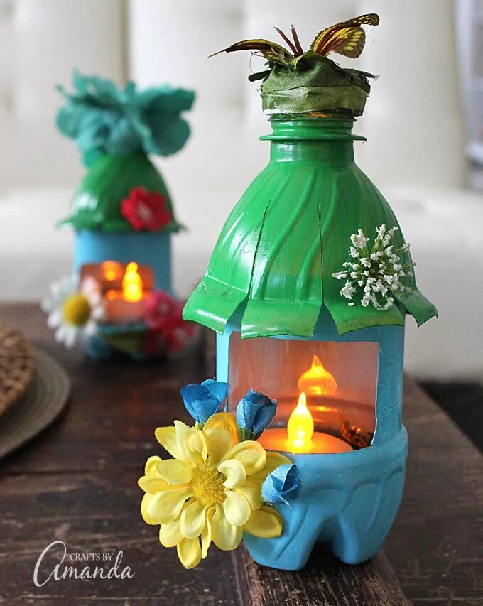 Поделки из пластика фото Fairy House Night Lights from Plastic Bottles: recycle craft Recycled crafts, Bo