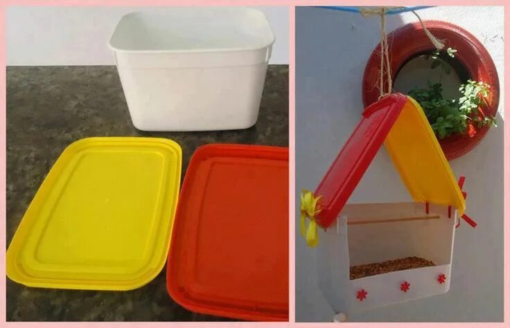 Поделки из пластиковых контейнеров своими руками фото DIY Recycled Bird Feeder DIY Projects UsefulDIY.com Casa de passarinho, Comedour