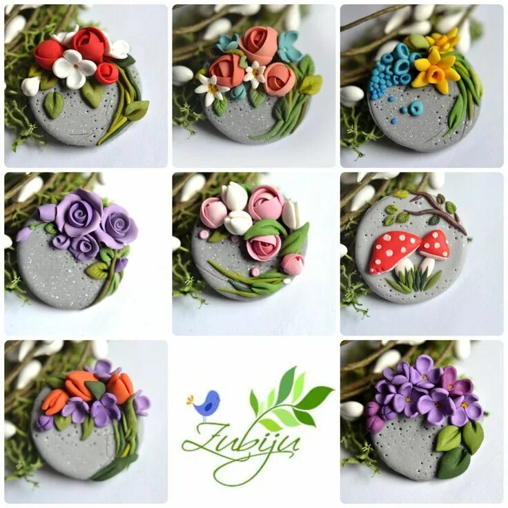 Поделки из полимерной глины фото Martisoare - polímero de arcilla broche por Zubiju: Polymer clay flowers, Polyme