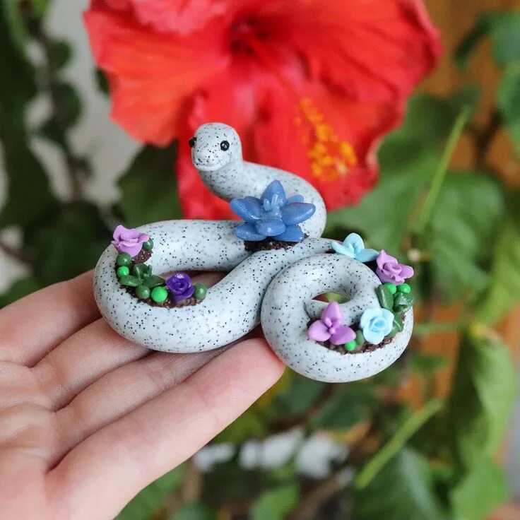 Поделки из полимерной глины фото Succulent Snake Figurine from Polymer Clay by The Clay Kiosk on Etsy. Cute polym