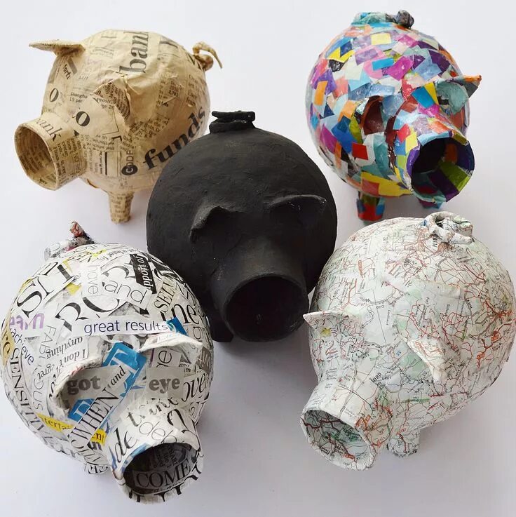 Поделки из попьемоше своими руками фото paper mache piggy banks Paper mache art projects, Paper mache art, Paper mache a