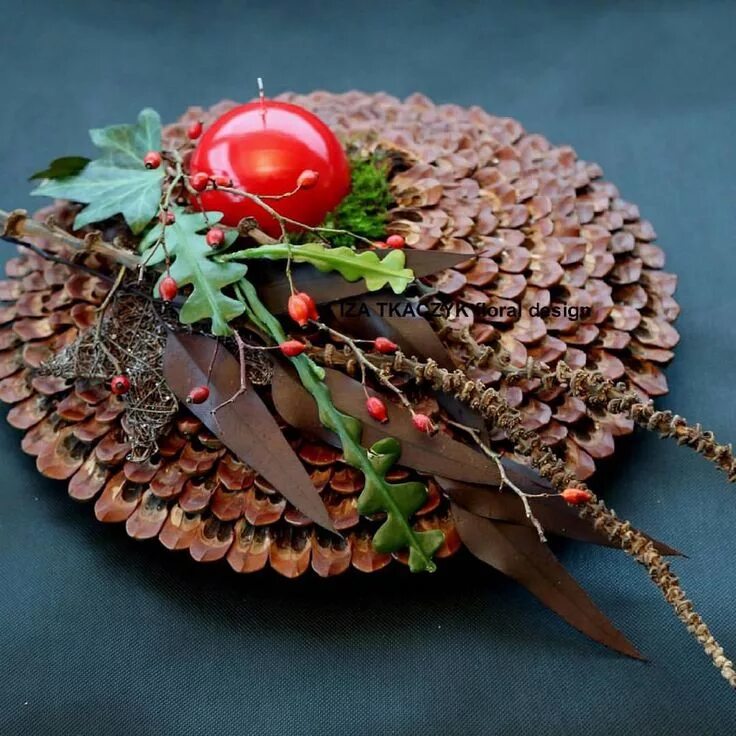 Поделки из природного материала фото Новогодняя композиция со свечей на стол Candle Christmas Centerpiece Christmas f