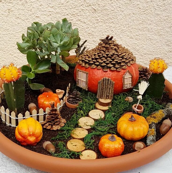Поделки из природного материала фото Halloween mini garden в 2023 г Осенние поделки своими руками, Декор на день благ