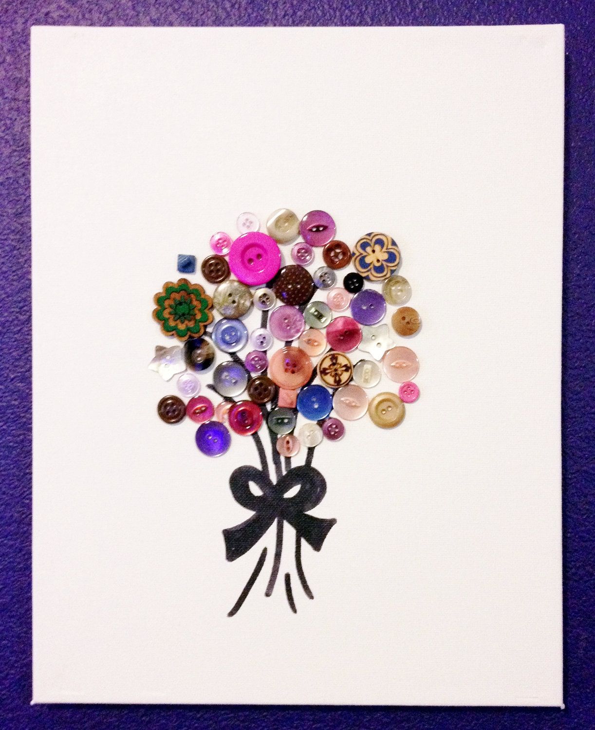Поделки из пуговиц своими руками схемы ButtonArtMuseum.com - Cheerful Bouquet Painting. 11x14 Painting of a Bouquet usi