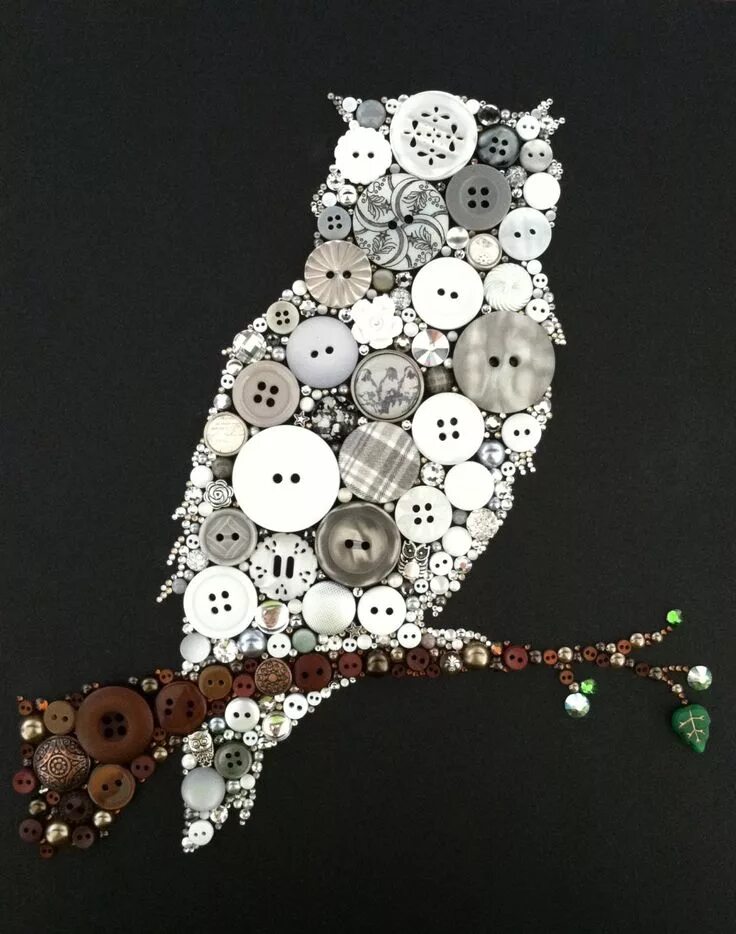 Поделки из пуговиц своими руками схемы Owl Art Button & Swarovski Art Button Owl.via Etsy. Arte de botones, Artesanías 