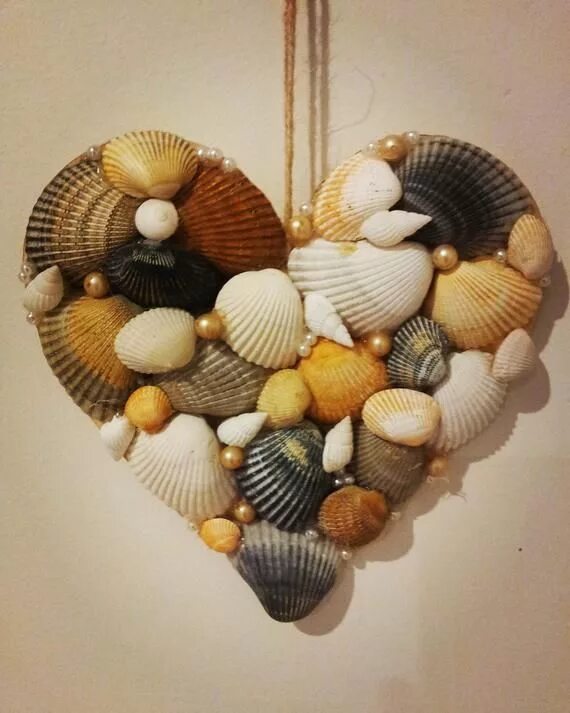 Поделки из ракушек фото Seashell Heart wall hanging, wall decor, wall art, Birthday Gift, Valentine Gift