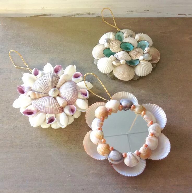 Поделки из ракушек фото Shell Mirror Ornament Seashell crafts, Shell crafts, Shell crafts diy
