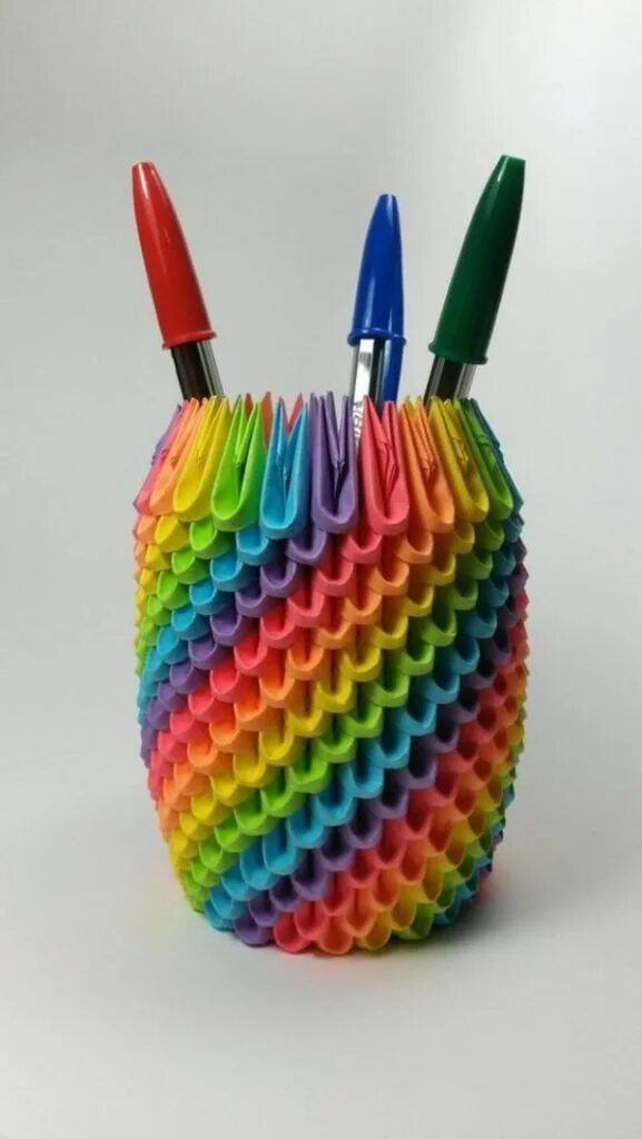 Поделки из ручек фото 40 Paper Craft Ideas For Office desk - Bored Art Origami pencil holder, Modular 