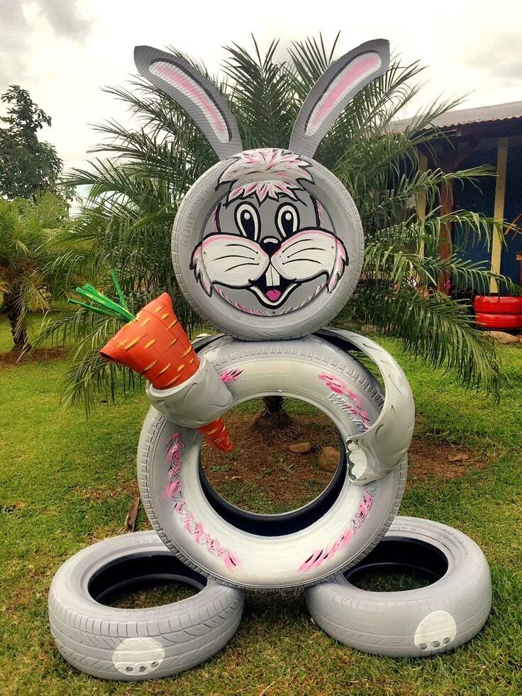 Поделки из шин для дачи фото Pin by Joanne Rodriguez on My recycled tires ... tire planters ... tire ideas ! 