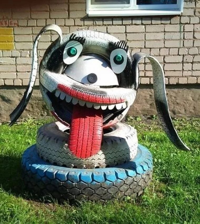 Поделки из шин для дачи фото Смешные мультяшные герои из старых покрышек своими руками. 10 фото Старые шины, 