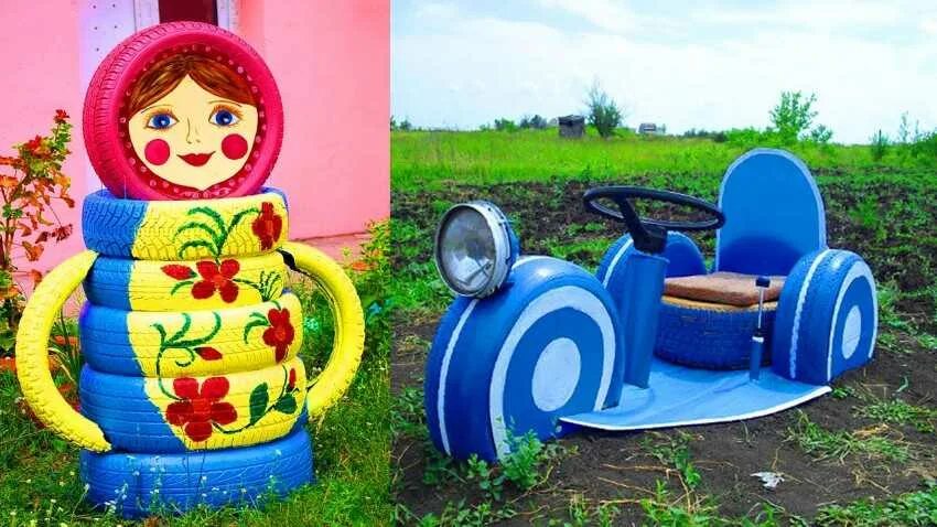 Поделки из шин для дачи фото Поделки из покрышек своими руками - 105 фото лучших идей и проектов
