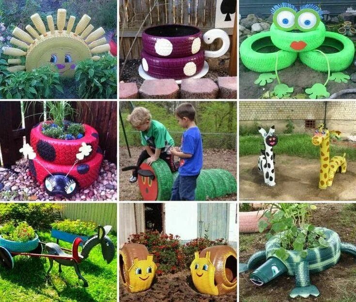 Поделки из шин для дачи своими руками These Teacup Tyre Planters are a fun recycling project that will add some colour