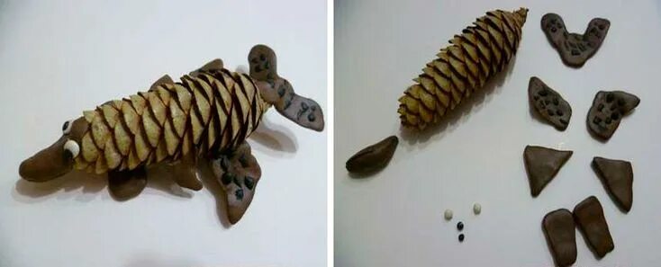 Поделки из шишек из пластилина животных фото Поделки из шишек и пластилина для детей своими руками, 9 мастер-классов Поделки,