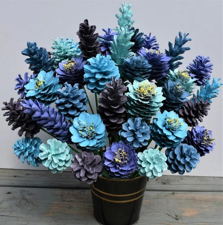 Поделки из шишек своими руками фото Pinecone Flowers, ONE Dozen Morning Mist Pine Cone Flowers bucket Not Included -