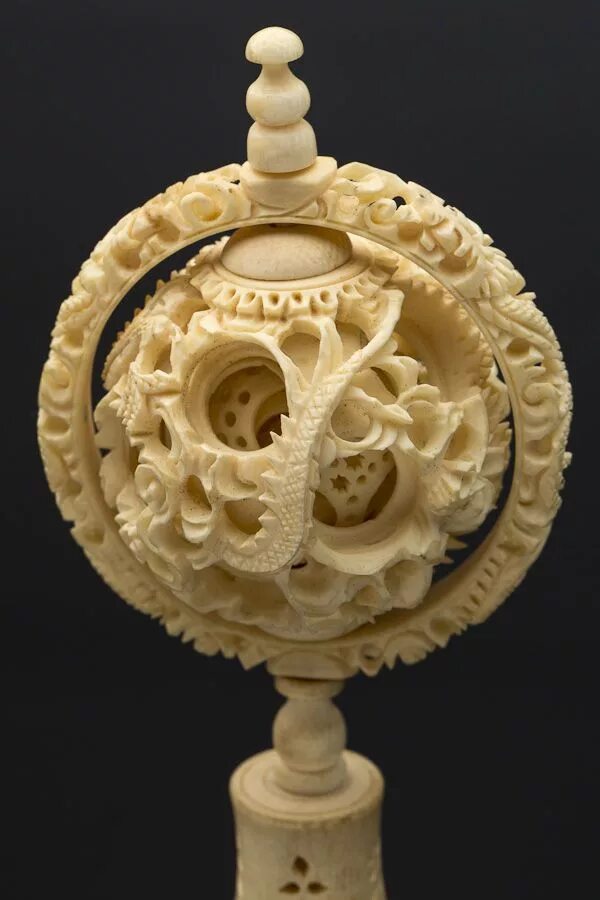 Поделки из слоновой кости фото Chinese Ivory Mystery Ball on Carved Ivory Stand, Late 19th Century Carving, Ivo