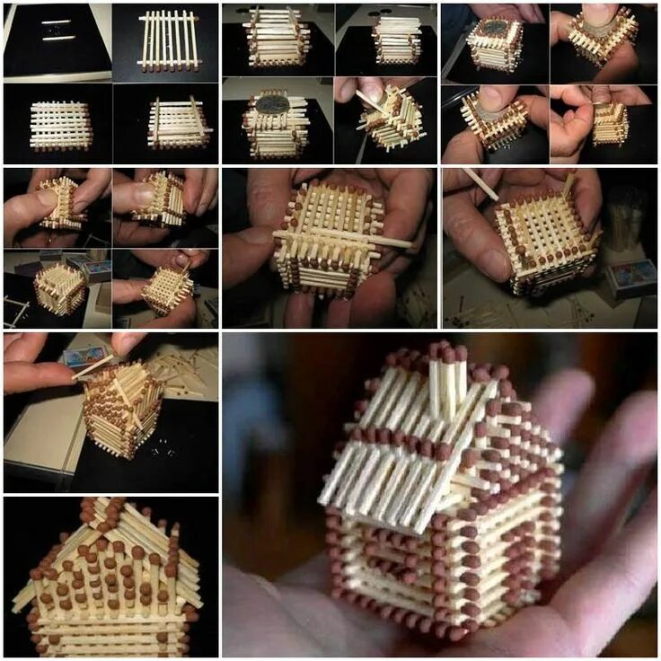 Поделки из спичек своими руками схемы DIY Mini House with Matches Matchstick craft, Craft stick crafts, Unique crafts