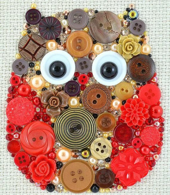 Поделки из старых пуговиц своими руками фото SALE Owl Button Art Owl Home Decor Owl Wall Hanging Etsy Button art, Button craf