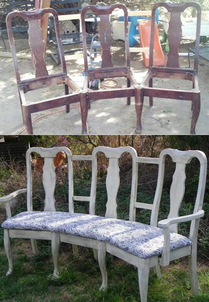 Поделки из старых стульев своими руками фото 8 DIY Projects for Turning Old Chairs Into Gorgeous Benches Upcycle chair, Recyc