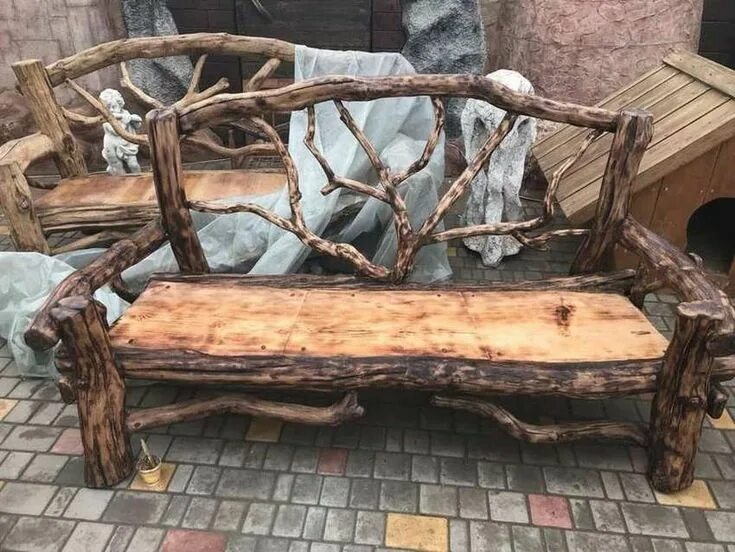 Поделки из стволов деревьев фото Скамейки из бревен и КОРЯГ: 8 фото и идей Decor, Wood, Armchair